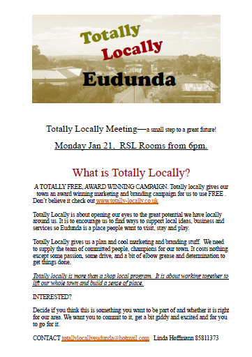 Meeting Jan 21 of 2013 for Totally Locally Eudunda 