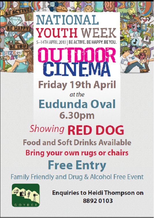 YAC show Red Dog the movie at Eudunda Oval as part of National Youth Week