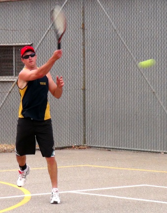 Jarred Mosey of the Brady Creek Tennis Club at Eudunda  playing against Eudunda 16th Jan 2013