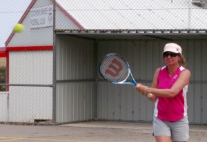 Karen Nietschke of Eudunda Tennis Club at Eudunda  playing against Brady Creek 16th Jan 2013