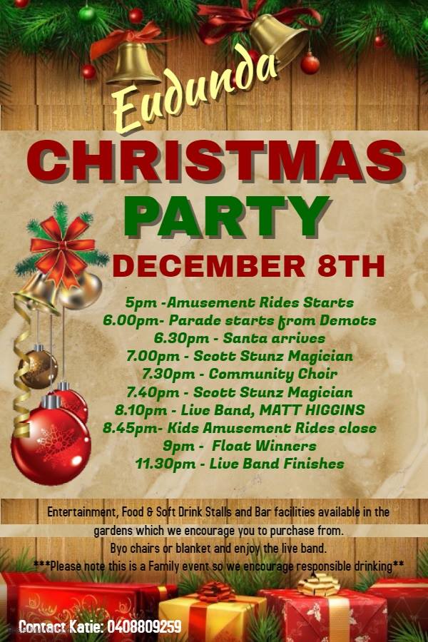 Eudunda Christmas Street Party - Timetable for 8th Dec 2017