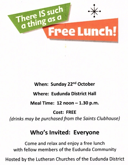 Free Lunch Eudunda 22nd Oct 2017