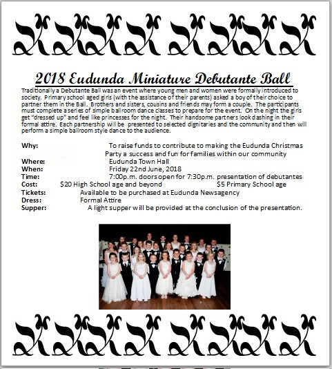 Eudunda Miniature Debutante Ball – 22nd June 2018 – Flier