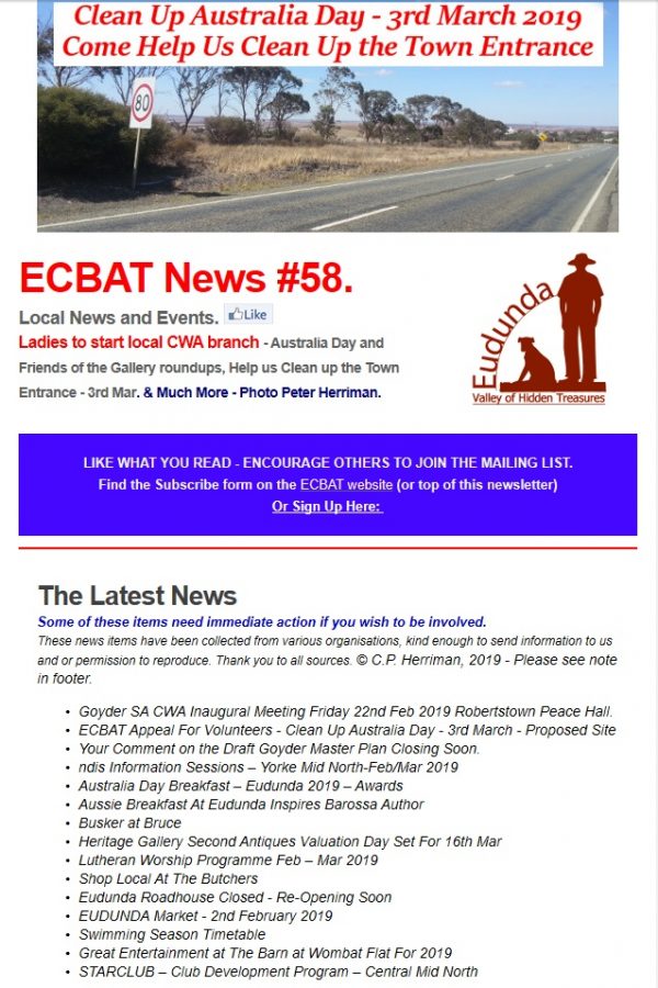 Southern Goyder News from ECBAT #58 – Out Now!