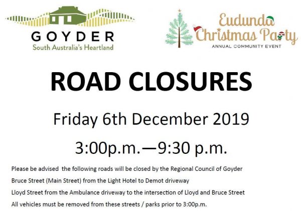 Warning - Road Closures for 6th Dec 2019