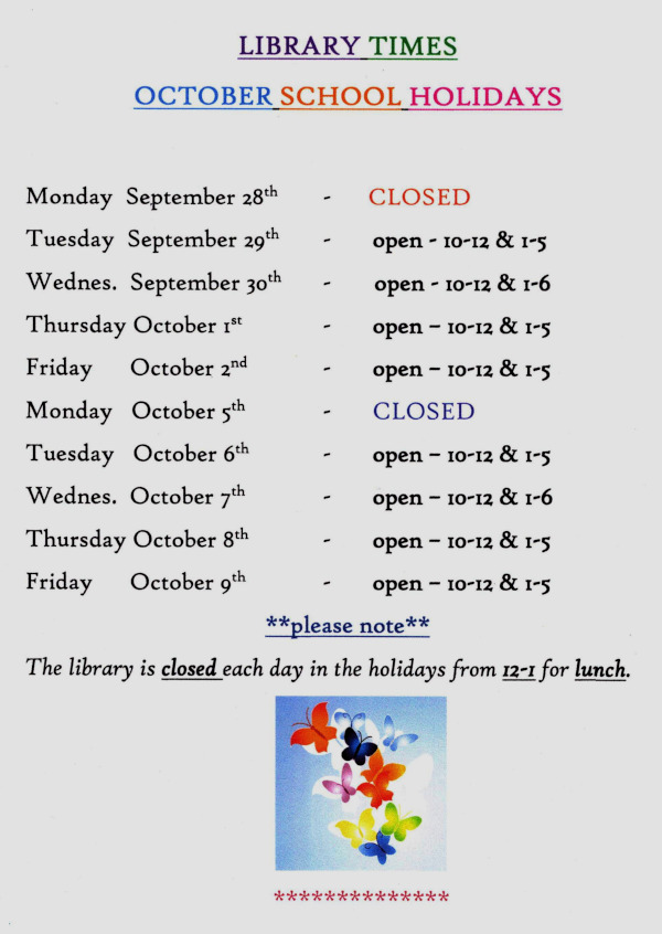 Eudunda School Community Library - Sept - Oct 2020 School Holiday Times