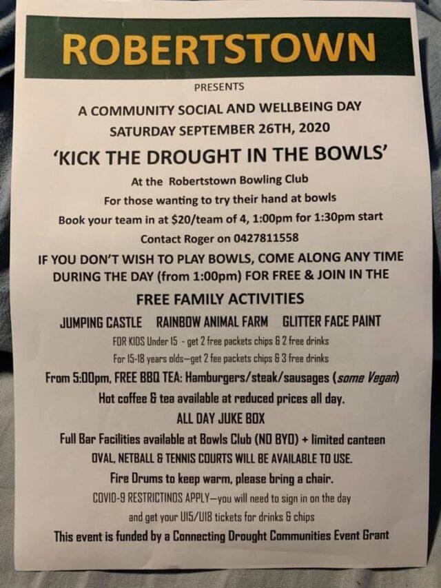 Kick the Drought in the Bowls - Robertstown Bowling Club - 18th Oct 2020