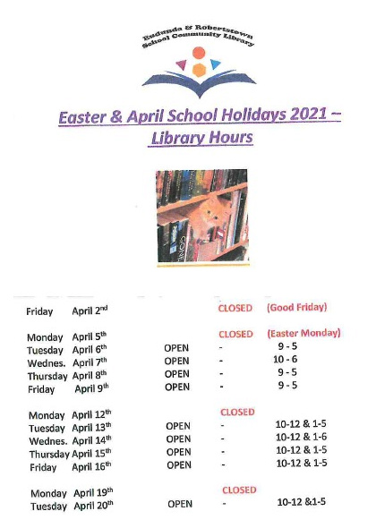 Eudunda School Community Library - April 2021 School Holiday Times pg 1