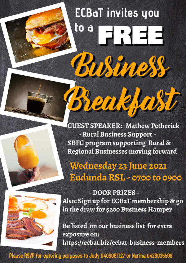 Business Breakfast At Eudunda – FREE Wed. June 23rd From 7am