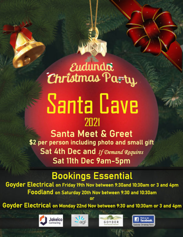 Santa’s Plans For Eudunda Christmas Party & Santa’s Cave – 3rd & 4th Dec 2021