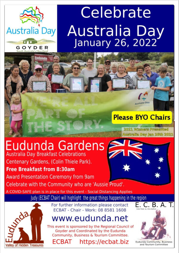 All Welcome – Australia Day Breakfast – Eudunda 26th Jan 2022