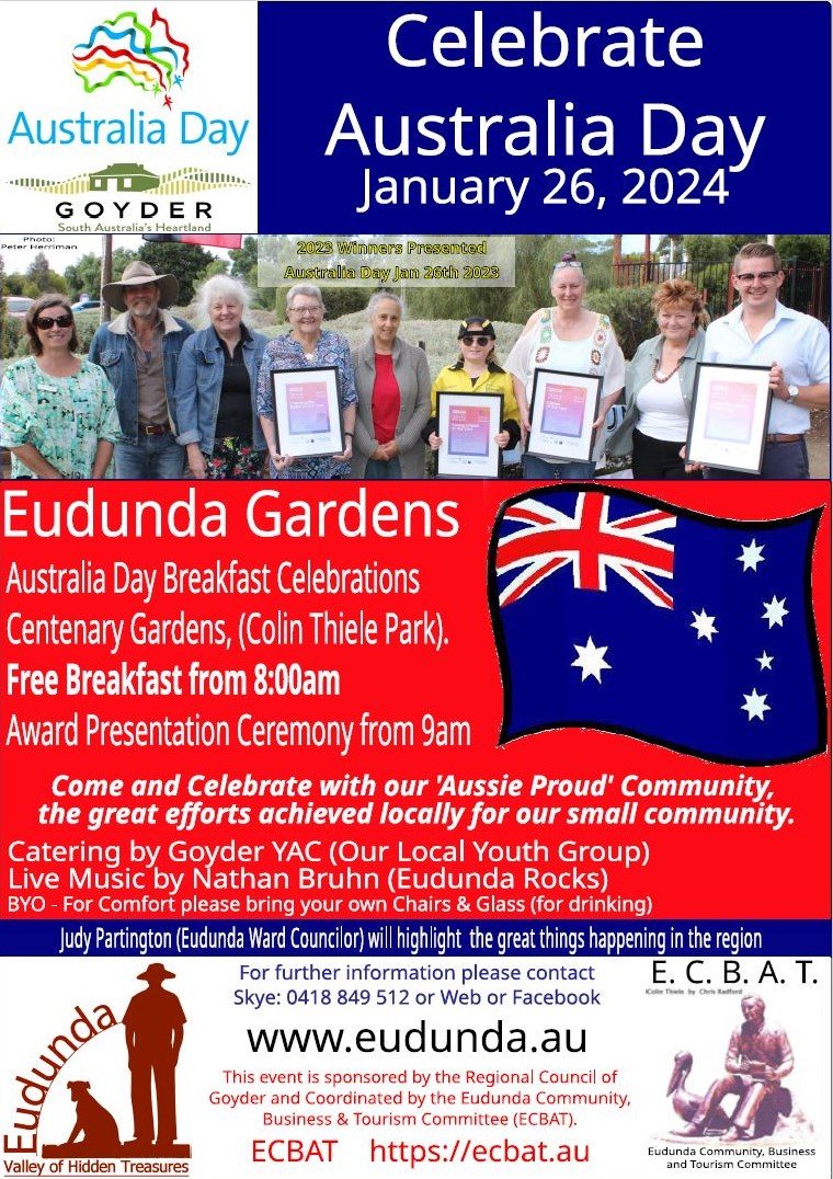 All Welcome – Australia Day Breakfast – Eudunda 26th Jan 2024